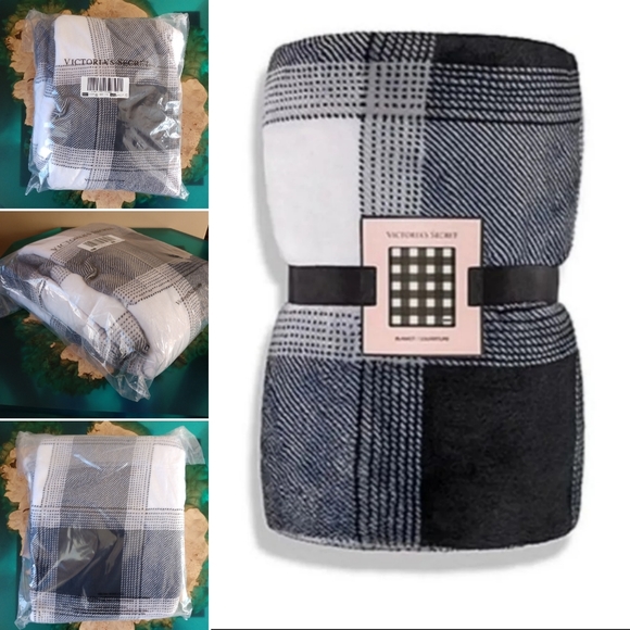Victoria's Secret Other - VS black & white plaid fleece blanket throw, NWT